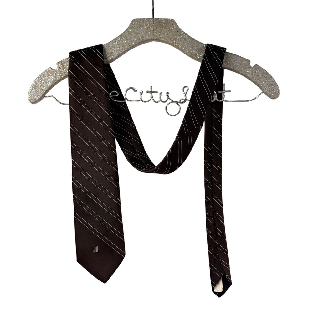 Lanvin Brown Striped Tie Vintage Silk Blend Classic
